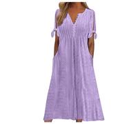 WVONIF Robe de Plage Femme en Eponge Dentelle Robe Été Femme de Plage Rétro Robes Col Rond Robes au Genou sans Manches Imprimé Floral Casual Tuniques Ample Robe Chemise Femme Longue （ Violet, L