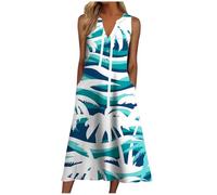 WVONIF Robe de Plage Femme Ete Longue Tunique Robe t-Shirt Robe mi-Longue Robe trapèze à Manches Courtes Robe décontractée Robe à col en V avec Poches Robe de maternité Robe Courte Sexy （ Marine, XXL