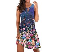 WVONIF Robe de Plage Femme Grande Taille Femme Robe Chic Longue Col V à Fleur Manches Courtes en Coton Robe Maxi de Plage D'été Casual Robe de Plage Femme Ete