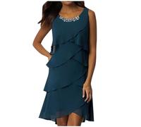 WVONIF Robe de Plage Longue Femme Élégant Robe de Soiree Party Plage Boho Grande Taille Floral Dentelle Col V Manches 3/4 Sundress Robe de Plage Femme Ete （ Marine, XXXL