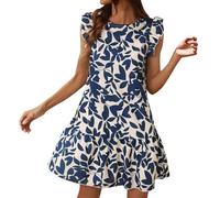 WVONIF Robe de Soirée Dos Nu pour Femme Manches Volantées Mousseline Col V Plissé Robes de Demoiselle d'honneur Longue Élégante Pakistani Dress for Women Maillots de Bain Pas Cher Solde (Navy, M)
