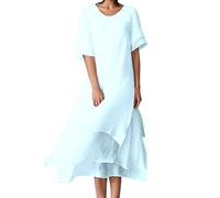 WVONIF Robe de Soirée Femme Élégante en Col V pour Cocktail Cérémonie Bal de Promo, Robes Demoiselle d'honneur Femme pour Mariage Invité avec Manches Courtes Long Dresses Pas Cher (1A Bleu,3XL)