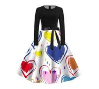WVONIF Robe de Soiree Femme Longue Motif de l'amour T-Shirt Robe Trapèze Mi-Longue Robe de Plage Vacances Col V Florale Imprimé Pois Boho Décontractée Robe Ample Midi Robe Robe Dorée