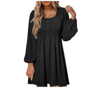 WVONIF Robe décontractée à Smocks et col Ras du Cou pour Femmes 2024, boutonnée, Manches Longues, Taille Empire, Mini-Robe trapèze Femmes Robe Été De Plage