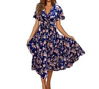 WVONIF Robe d'été bohème sans Manches élégante Robes Courte Col en V Manches Courtes Imprimé Ethnique Rétro Mini Robe Printemps et Eté Prom Dress Long Corset Kaftan Pareos 2025 （Rose,XXL）