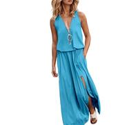 WVONIF Robe d'été bohème sans Manches élégante Robes Courte Col en V Manches Courtes Imprimé Ethnique Rétro Mini Robe Printemps et Eté Red Corset Dress Cache-Maillots et Sarongs 2025 （Ciel Bleu,L）