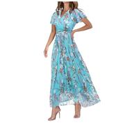 WVONIF Robe d'été bohème sans Manches élégante Robes Courte Col en V Manches Courtes Imprimé Ethnique Rétro Mini Robe Printemps et Eté Foral Midi Corset Dress Boho Maillots de Bain Tendance （Bleu,XL）