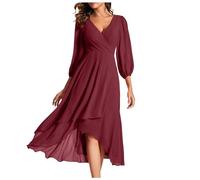 WVONIF Robe D'été Femme Grande Taille Robe d'été/de Plage pour Femme Robe en Mousseline de Soie à Motif Floral avec épaules dénudées et Fente Avant Robe Courte ( Vin, M