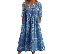 WVONIF Robe D'été Femme Manches Courtes Ete Robe de Plage Décontractée Longues Col en V avec Poches Élégante Long Dresses Robe de Casual Sexy Bohème Pas Cher Été Robe de Soirée L'été Habillée Robes