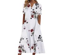 WVONIF Robe D'été Femme Manches Courtes Ete Robe de Plage Décontractée Longues Col en V avec Poches Élégante Long Dresses Robe de Casual Sexy Bohème Pas Cher Été Robe de Soirée L'été Habillée Robes