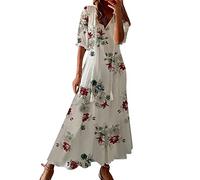 WVONIF Robe d'été pour Femme Boho Maxi à Lacets avec Pompon col en V évasé à Volants Robes de Plage Décontractée San Manches Robe Longue Ete Boheme Maxi Robe de Soirée Élegante Cocktail Chic Pas Cher