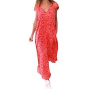 WVONIF Robe Déténte Femme été Longue Grande Taille Maxi Robe Longue Imprimé Papillon Robe d'Été Floral Grandes Tailles Boheme sans Manche avec Poches Jupon pour Robe Transparente （ Rouge, XL