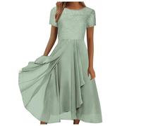 WVONIF Robe d'Invité de Mariage Femme Longueur Manches Volantées Plissé Mousseline Au Genou Col Rond Robes de Soirée Élégante Womens Boho Maxi Dresses Maillot De Bain Couvrir Tunique 2025 （Vert,XL）