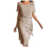 WVONIF Robe Droite Ete Femme Chic Robe d'été en Mousseline de Soie Manches 3/4 Coupe Ample de Mariée Robe de Cocktail élégante pour Soirée Robe Longue Femme Chic et Elegant （ Kaki, XXL