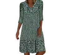 WVONIF Robe Ete Femme Courte Fine Bretelles Mi Longue Chic Sexy Bohème, Plage Soiree à Volants Fleurie Manche Courte Col en V Imprimé Floral Décontractée