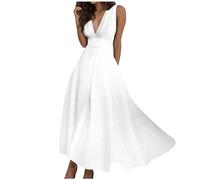 WVONIF Robe Ete Femme Longue Fluide Bohème Col Rond sans Manches Impression Maxi Robe Mode Décontractée Robe Longue Elegante Robe De Plage Robe Bohème Grande Taille （ Blanc, XL