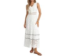 WVONIF Robe Ete Femme Mi Longue Chic Été Bohème Chic Manches 3/4 Impression Maxi Robe Décontractée Robe Longue Elegante Robe De Plage Swing Robe Vacances Robe de Cocktail （ Blanc, XL
