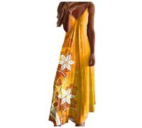 WVONIF Robe Ete Femme Mi Longue Coton Robe Longue Florale à col en V pour Femmes Robe Longue de Plage bohème sans Manches Jupe De Table Bleu Robe de Chambre （ Orange, L