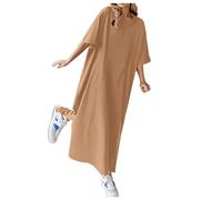 WVONIF Robe été Femme Mi Longue Femmes Robe D'été Manches Courtes Taille Empire Plissée Robe Évasée Décontractée au Genou avec Poches Robe de Soiree Noire （ Orange, XXXL
