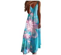 WVONIF Robe été Femme Mi Longue Robe Mi - Longue Femme éTé Imprimé Polka Dot Col en V Manches Courtes Robe éLasticité Casual Tunique Pin-Up Robe De SoiréE Chic Et Elegant Robe Plage （ Bleu, XXL