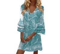 WVONIF Robe été Femme Plage Tenue décontractée avec Short intégré élégante Robe à col en V à Manches volantées Dentelle Jacquard Couleur Unie Robe Ample avec Poches Robe Médiévale Femme