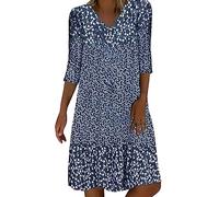 WVONIF Robe Femme Courte Ete Chic et Elegant Robe Courte V-Neck Casual Bohemian Print Pochette pour Femmes imprimé Floral A-Line Robe pour Femmes Jupe en Cuir Rouge Robe Demoiselle d'honneur