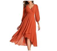 WVONIF Robe Femme Ete Courte Sexy Femme Robe Wrap Fleurie à Col en V à Manche Courte Évasées Volants Lacer Elégant Rrapèze Longue Robe de Plage Casual Robe Short Femme Intégrée ( Orange, S