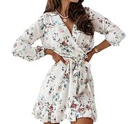 WVONIF Robe Femme été Mi Longue Manche Courte Chic Pas Cher Midi Mode Mi Longue Robe Ete Manche Courte Décontractée Midi Robes Lâche Ample Sexy Dress Rétro Bohème Jupe Robe Année 50