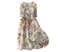 WVONIF Robe Femme Ete Robe Caraco à Fleurs - Robe de Plage évasée sans Manches à imprimé Floral pour Femme - Vacances, été, Plage Cocktail Femme Décolleté Soirée été （ Beige, M