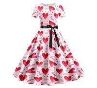 WVONIF Robe Femme Imprimé Coeur Robe ete Femme élégante Vintage Jaune, Robe Bohème Chic, Robes Sexy de Cou de V, Genou Longueur,Robe Plissée Fluide Para Cocktail Casual Robe Elfe