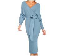 WVONIF Robe Femme Pas Cher Noel Robe Pull Femme Hiver à Manches Longues Robe Sweat Tricot Chaud Elégant Pulls à Col Roulé Casual Pullover Robe mi-Longue Multiposition Jupe Longue Boheme Hiver
