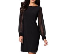 WVONIF Robe Grande Taille Femme Noel Femmes Dentelle à Fleurs Midi Robe Élégant Col Rond Bodycon Dress de Soirée Mariage Cocktail Robe de Soiree Noire Taille 50 Jupe midi évasée Noir Fleurs