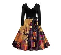 WVONIF Robe Halloween Femme 2023 rétro médiévale avec Manches Trompette Reine Victorienne Renaissance Gothique À Longues Noir XL