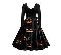 WVONIF Robe Halloween Robe d'halloween Robe Cloche Vintage pour Femme Robe À Manches Longues Découpe Robe Décontractée Robe pour Halloween Années 50 Robe Chinoise Robe Tete De Mort Femme