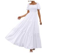 WVONIF Robe Longue Été Femme Boho Chic Maxi Élégante Soirée Asymétrique Tunique Bohême Bretelles Grand Taille Courte (Blanc, XXL)
