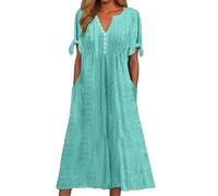 WVONIF Robe Longue Femme Col Round Robes à Manches Courtes Boho Décontractée Imprimé Floral Vacances Maxi Ete Jupe Chic et Elegant Casual Dress avec Deux Poches Prom Dress Tulle (Vert à la Menthe