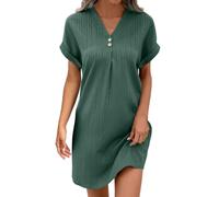 WVONIF Robe Longue Femme Col Round Robes à Manches Courtes Boho Décontractée Imprimé Floral Vacances Maxi Ete Jupe Chic et Elegant Casual Dress avec Deux Poches Prom Dress Blue (Vert