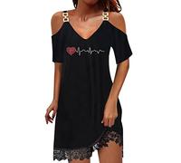 WVONIF Robe Longue Femme Soiree Longue Pas Cher Midi Chic Mi Longue Robe D'été Décontracté Midi Robes Manche Courte Lâche Impression Sexy Dress Mi-Longue Genoux Jupe Robe Sexy Femme Club Libertin