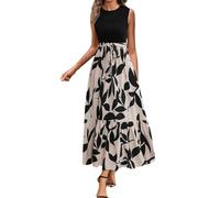 WVONIF Robe Maxi D'été pour Femme Bohème de Vacances Col Rond à Fleur Manches Courtes Robes de Soiree Party Plage Cocktail Vintage Imprimé Floral Boho Dress Pas Cher