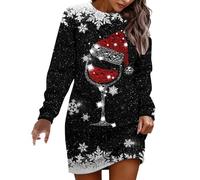 WVONIF Robe Mère Noël Femme Fantaisie Rudolph Robe Noel Vintage Manche Longue Robes Pull A-Line à Col Rond Casual Robes Automne et Hiver Fancy Dress Christmas Déguisement de Noel (B-Black, L)