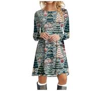 WVONIF Robe Noël Femme Chic et Elegante Fantaisie Rudolph Robe de Soiree Noel Robes de Soirée Rockabilly Vintage Années 50 Manches Longues Merry Christmas Dress Costume Adulte Mère Noël (i-Black, M)