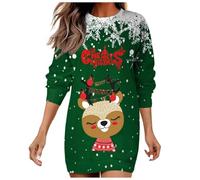 WVONIF Robe Noël Femme Chic et Elegante Imprimé Cerf Robe de Noel Vintage Vintage Années 50s 60s Robes de Soirée Cocktail Mariage Fête Fancy Dress Christmas Déguisement Noel Adulte (Green-b, L)