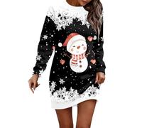 WVONIF Robe Noël Femme Chic et Elegante Imprimé Cerf Robe Retro Année 50 Noel Robes Cocktail Mariage Vintage Casual Robes baptême col Rond Manches Longues Déguisement Sapin de Noel (a-Black, M)