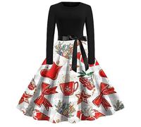 WVONIF Robe Noël Femme Chic Robe Moche Noel Mignon Imprimer De Noël Robe De Noël pour Femme Vintage rétro année 50s pin-up Rockabilly Swing à Pois Robe de Soirée Chic Déguisement Père Noël Adulte