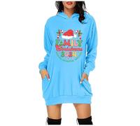 WVONIF Robe Noël Femme Drôle Rudolph Renne Imprimé Robe Retro Noel Automne Hiver Robes Pull Manches Longues Col Rond Tricot Robes avec Poches à Boutons Déguisements Adultes Pere Noel (b-Sky Blue, S)