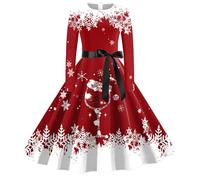 WVONIF Robe Noël Femme Grande Taille Joyeux Noël Robe Noel Grande Taille Robes de Mariage à Manches Longue à Volants Robes de soirée Bal de Fin d'année Déguisement Femme Noel (L)