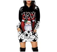 WVONIF Robe Noël Femme Grande Taille Robe De Noel Femme en Laine Imprimé Bonhomme de Neige Robe de Fête de Noël Pull Noel Pas Cher Sweat à Capuche Long Robe Pull avec Poche Costume Pere Noel