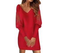WVONIF Robe Noël Femme Grande Taille Robe Pull Femme Automne Hiver Robe Tricotée Col Rond Manches Longues Robe Courte Tresser A-Ligne Élégante Robe de Ceremonie pour ado Jupe Vintage a Pois