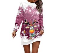 WVONIF Robe Noël Femme Grande Taille Rudolph Renne Elfe Robe Motif Noel Robes Pull Sexy Chic Hiver Chaud en Tricot Mode Pullover Manches Longues Robes Costume Adulte Mère Noël (XL)