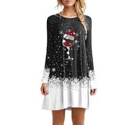 WVONIF Robe Noël Femme Impression Noël Wapiti Décontracté Robe Mi Longue Noel Vintage Années 50 Retro Rockabilly Pin Up Élégante Robes Ugly Christmas Dress Déguisement Sexy Mère Noël (2-Black, XL)